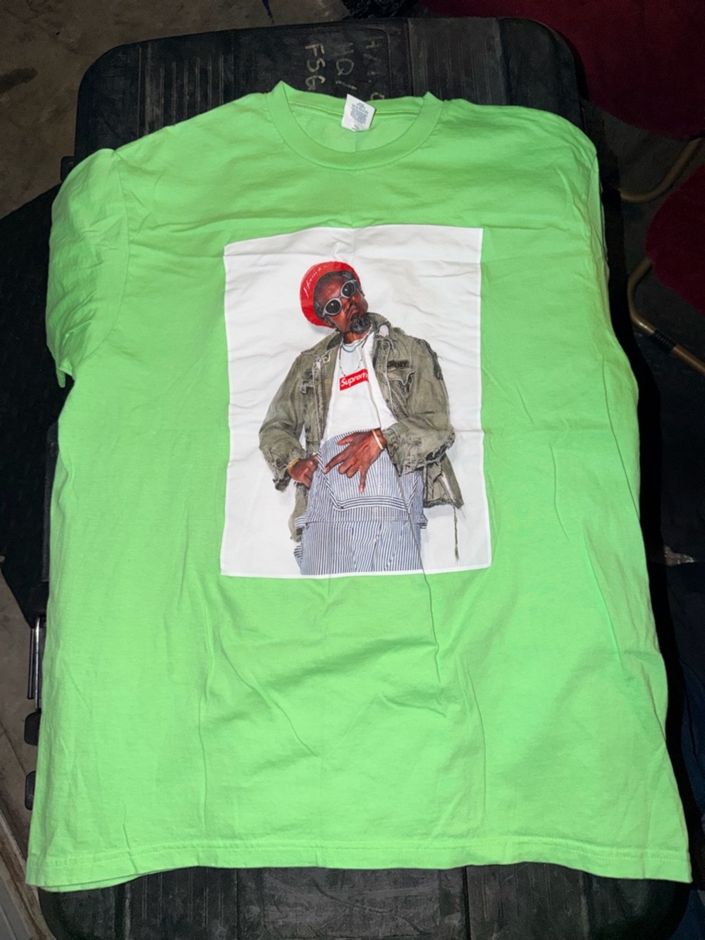 Supreme Neon Green Graphic Photo Tee with Red Accent
